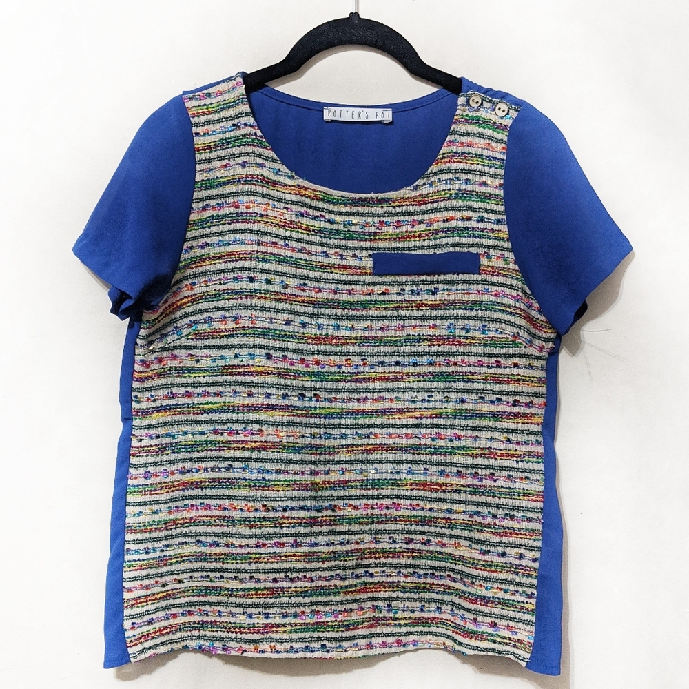 Potter's Pot Artsy Embroidered Blue Blouse S